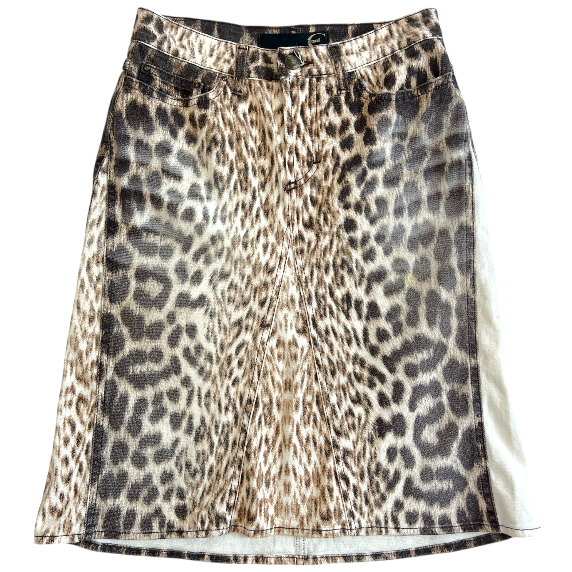 Just Cavalli Roberto Cavalli Leopard Print Denim Midi Skirt - Outfit Repeater