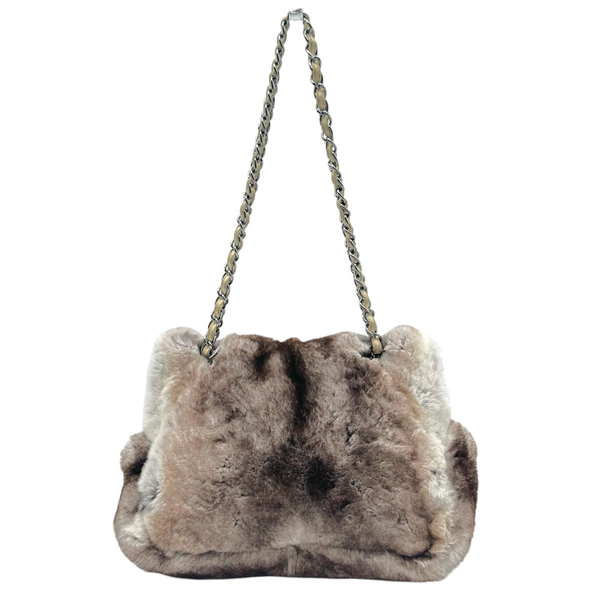 Chanel Small Flap Shoulder Bag Brown Gray Rabbit Fur