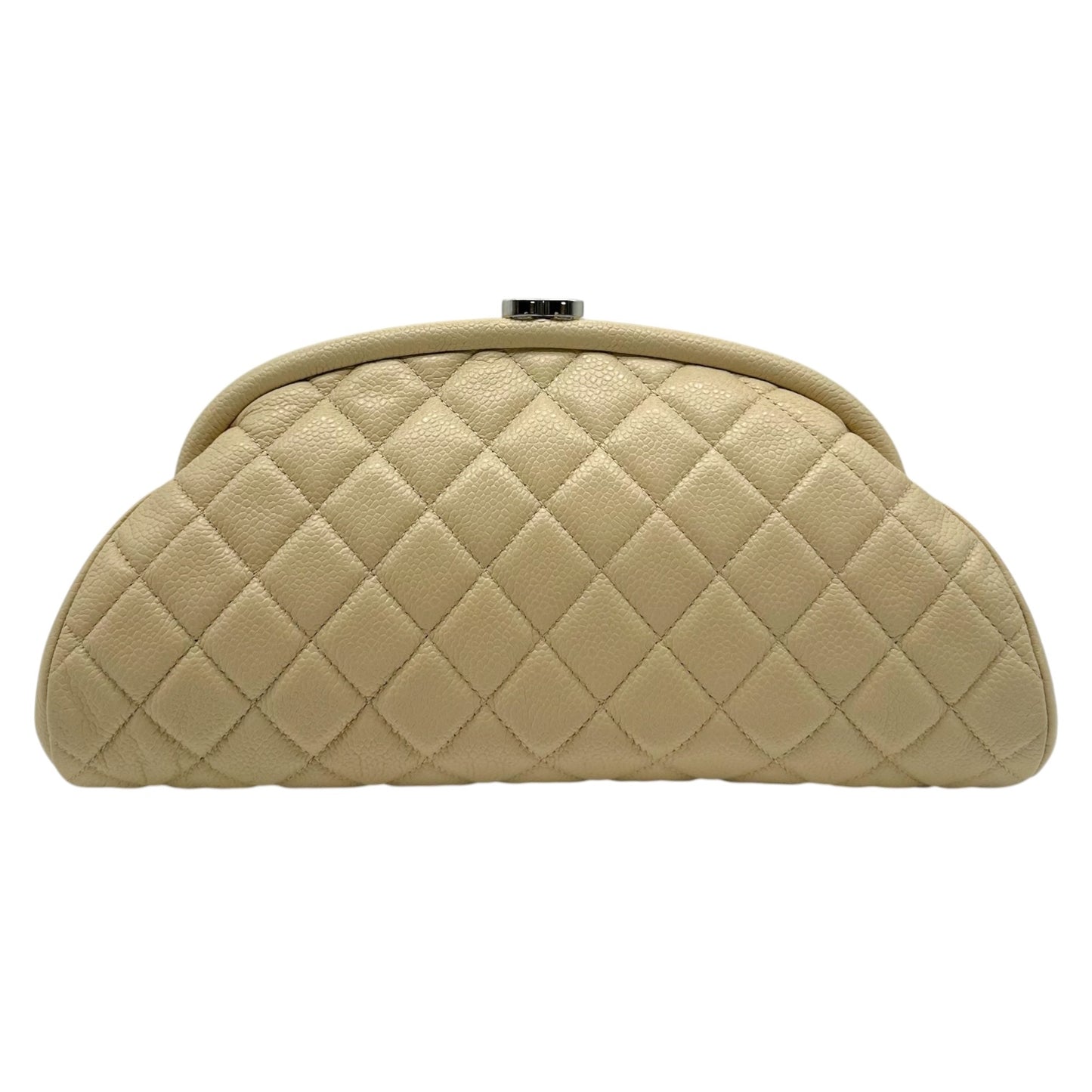 Chanel Light Beige Caviar Leather Crescent Clutch Bag