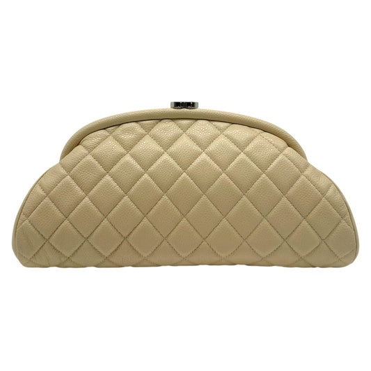 Chanel Light Beige Caviar Leather Crescent Clutch Bag