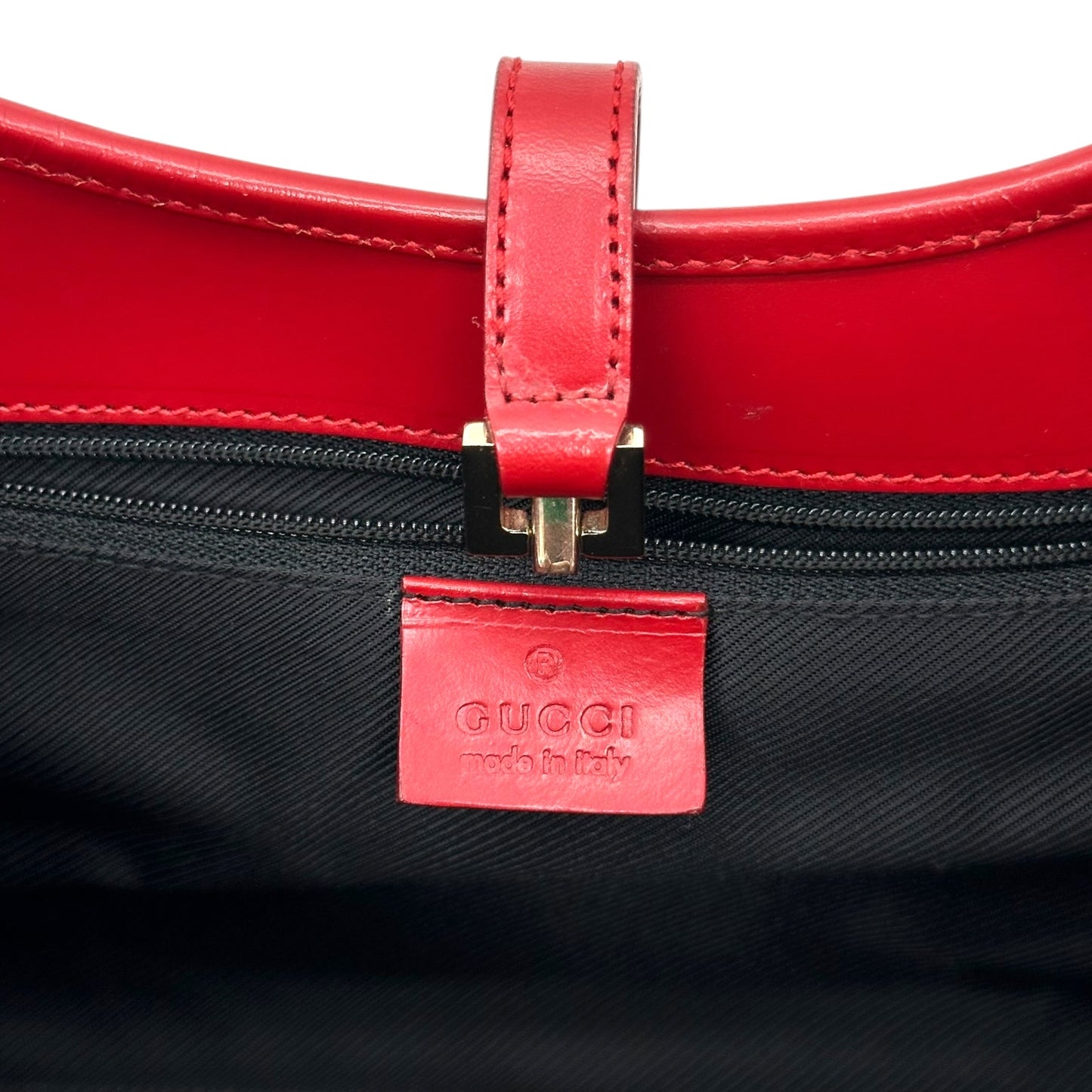 Gucci Gray Monogram & Red Leather Mini Jackie Bag