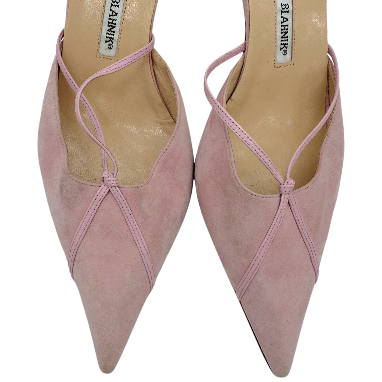 Manolo Blahnik Pink Suede Pointed Toe Kitten Heels