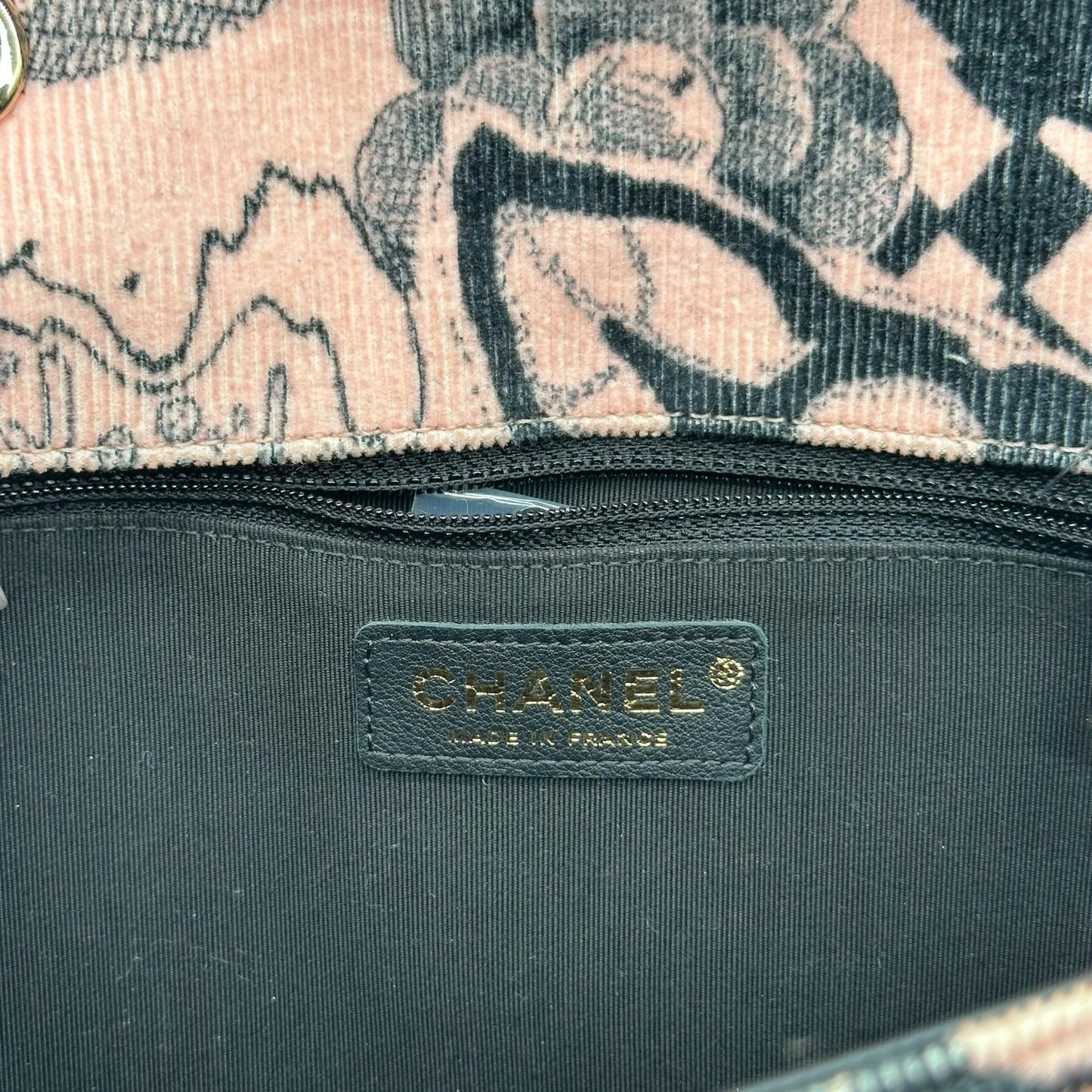 Chanel Pink & Black Corduroy Printed Limited Edition Flap Bag 2018-19