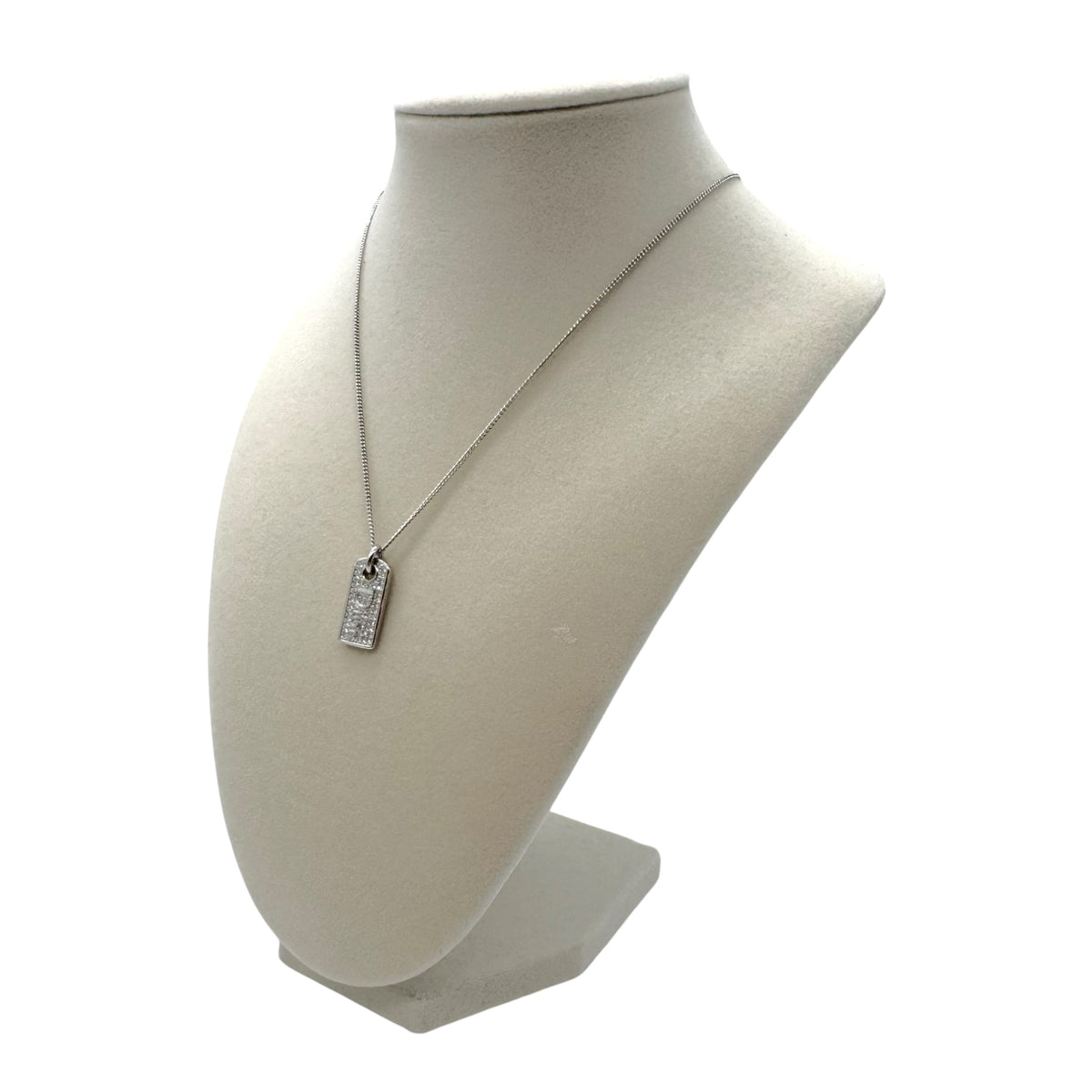 Christian Dior Silver Rhinestone Logo Tag Necklace