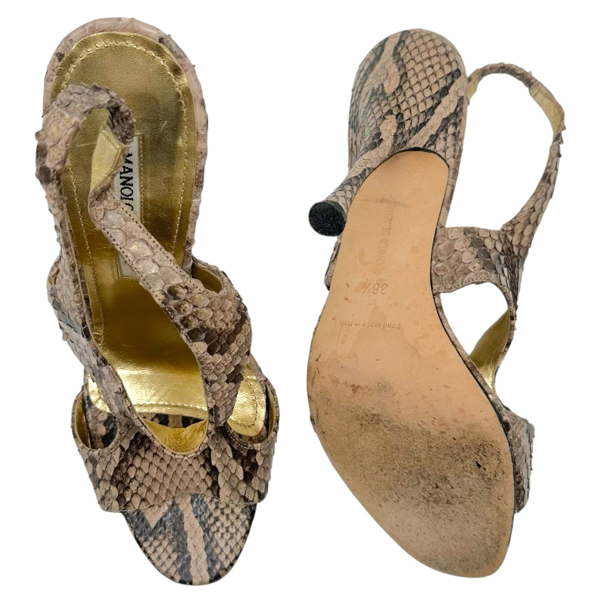 Manolo Blahnik Brown Python Slingback Sandal Heels