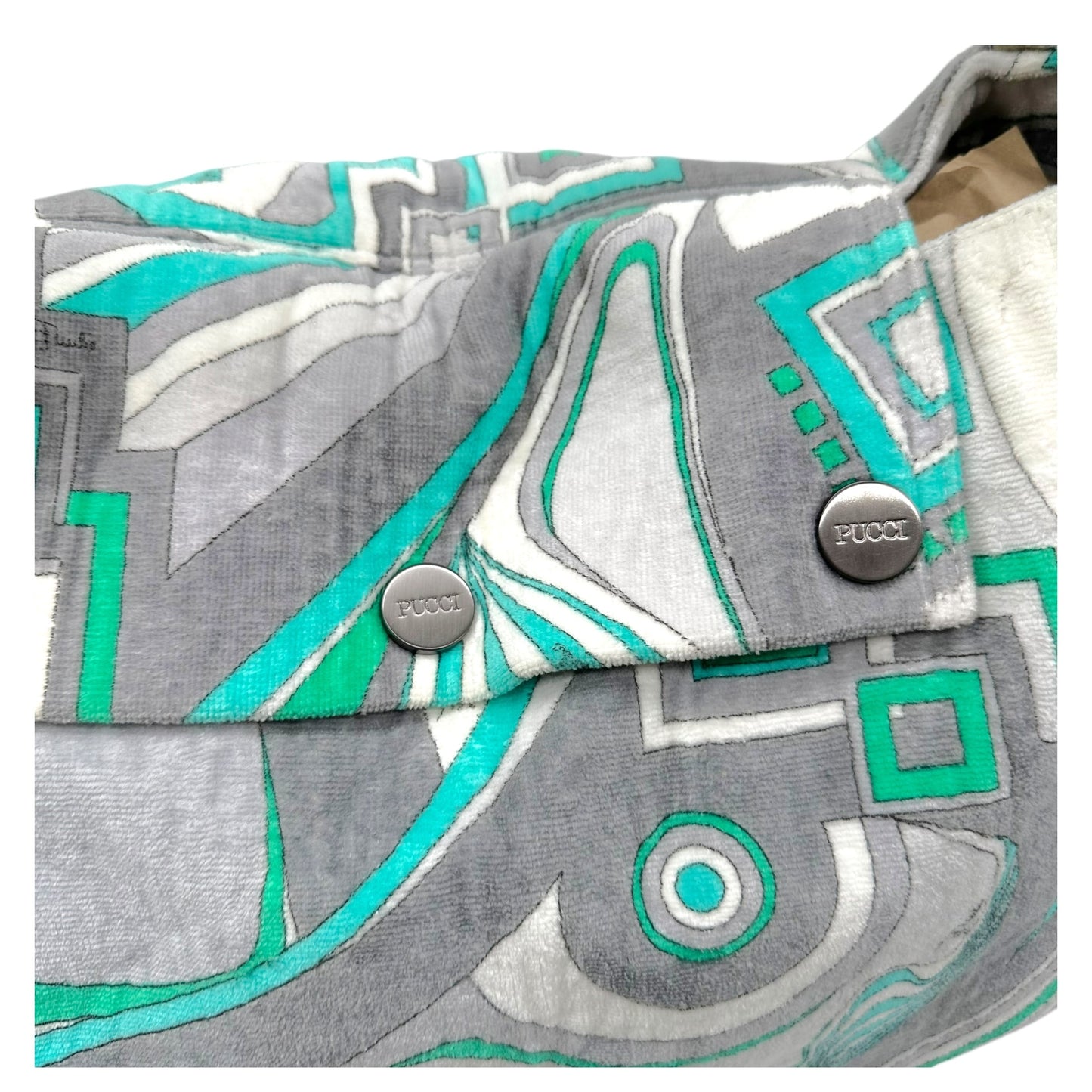 Emilio Pucci Teal & Gray Patterned Terrycloth Tote Bag