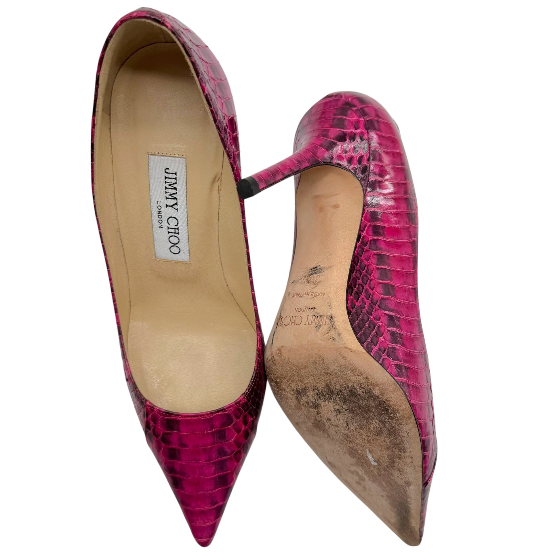 Jimmy Choo Pink Black Python Pointed Toe Heels