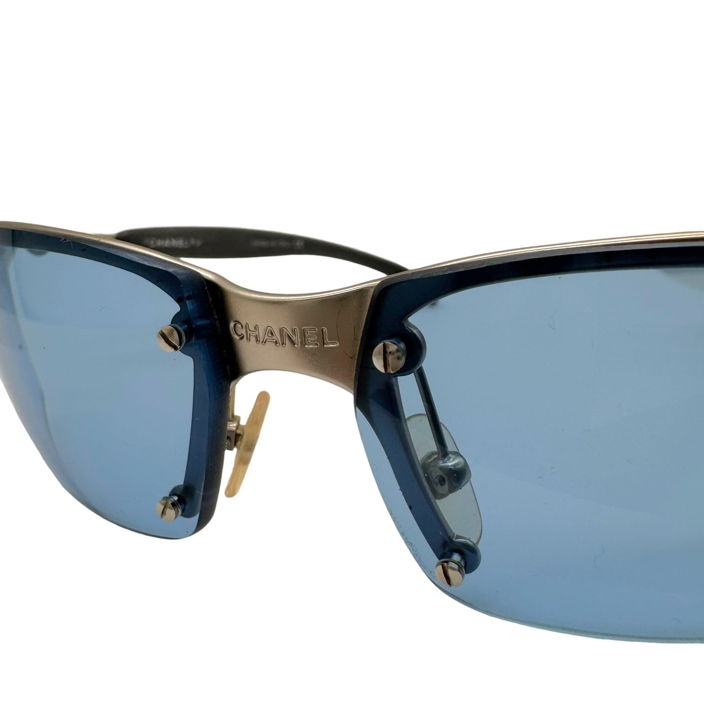 Chanel Sport Transparent Blue & Silver Top Rim 4008 Sunglasses w/ Case