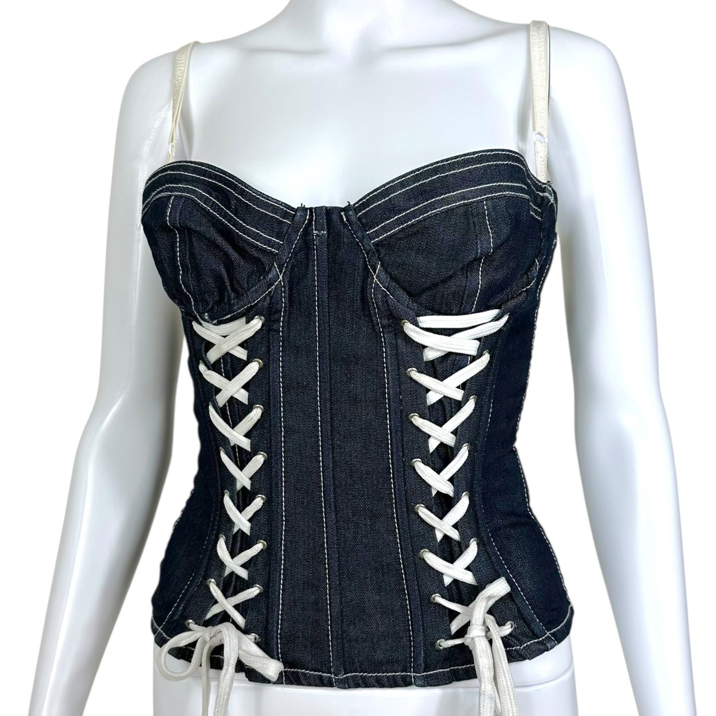 Dolce & Gabbana Lace Up Denim Corset Top Dark Blue