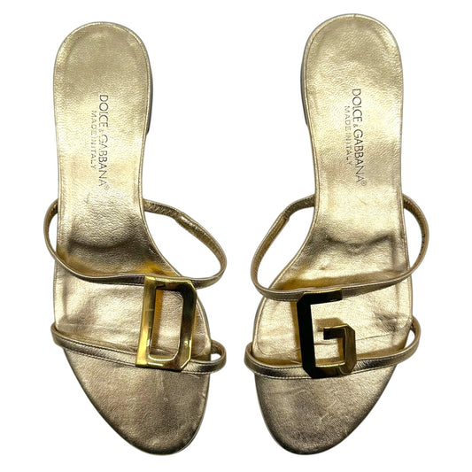 Dolce & Gabbana Gold DG Logo Flat Sandals