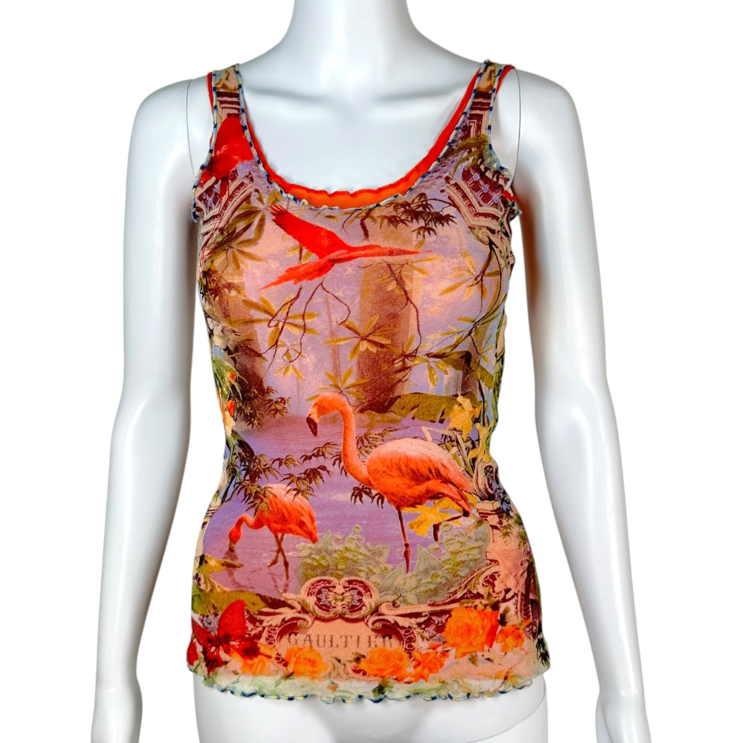 Jean Paul Gaultier Mesh Tank Top Flamingo Tropical Print