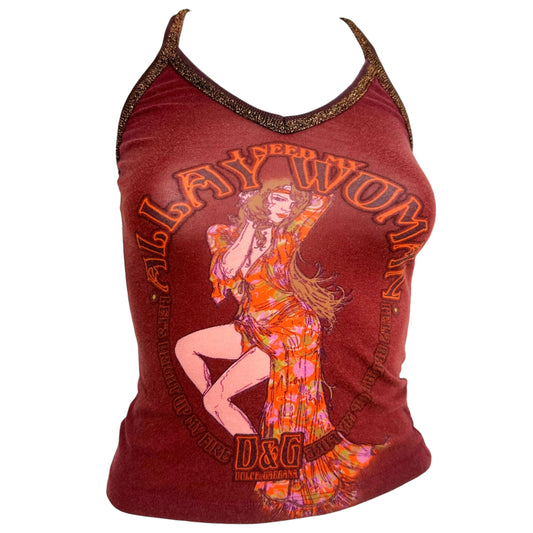 Dolce & Gabbana Burgundy Woman Print Racerback Tank
