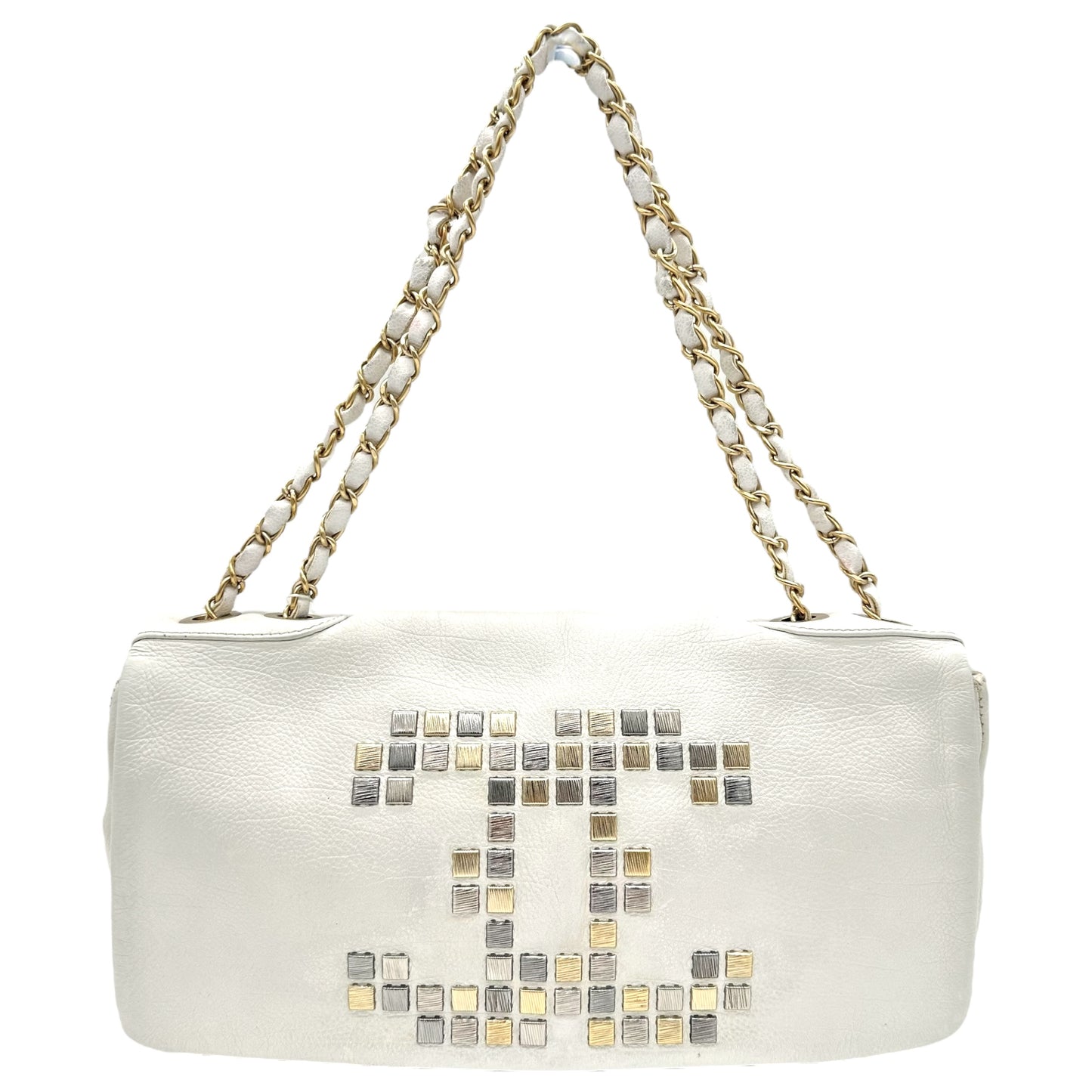 Chanel White Studded Logo Shoulder Bag