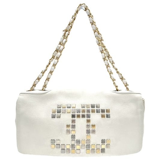 Chanel White Studded Logo Shoulder Bag