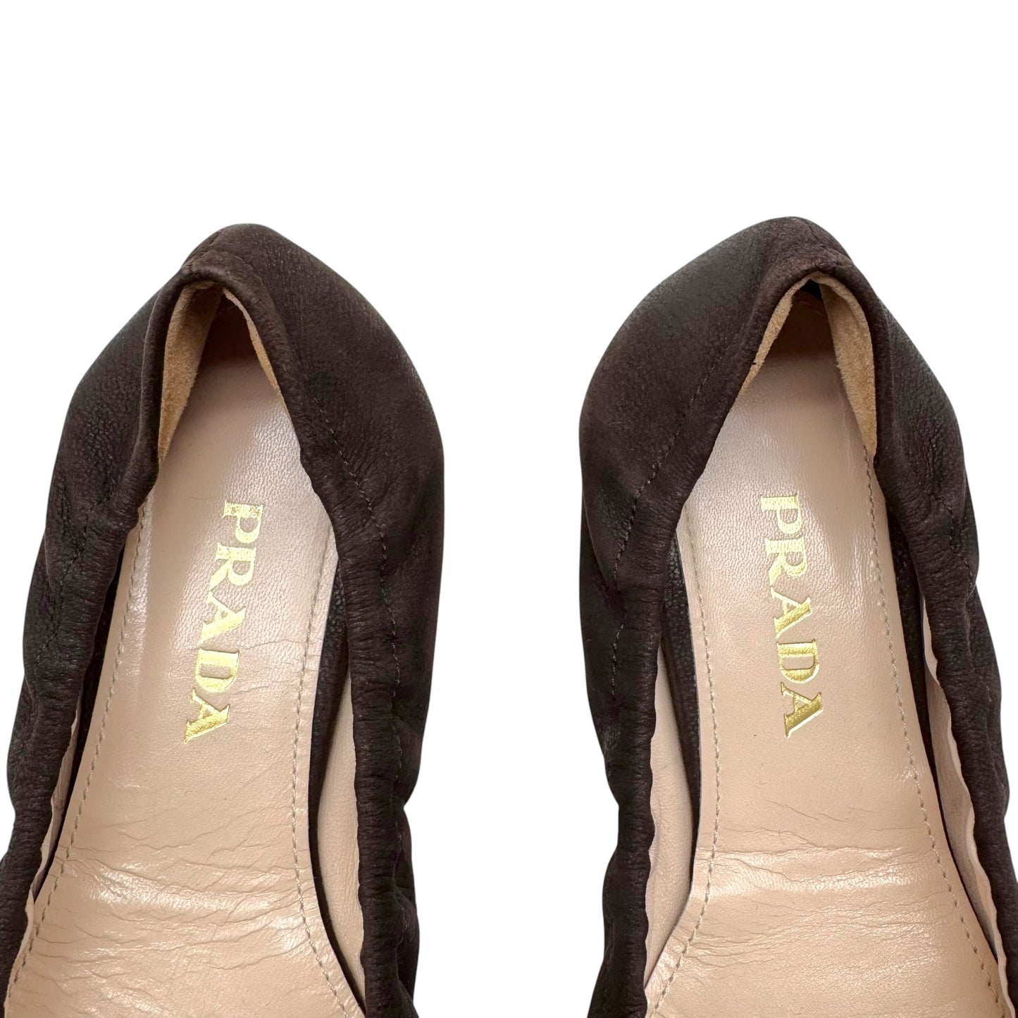 Prada Brown Leather & Turquoise Embellished Ballet Flats