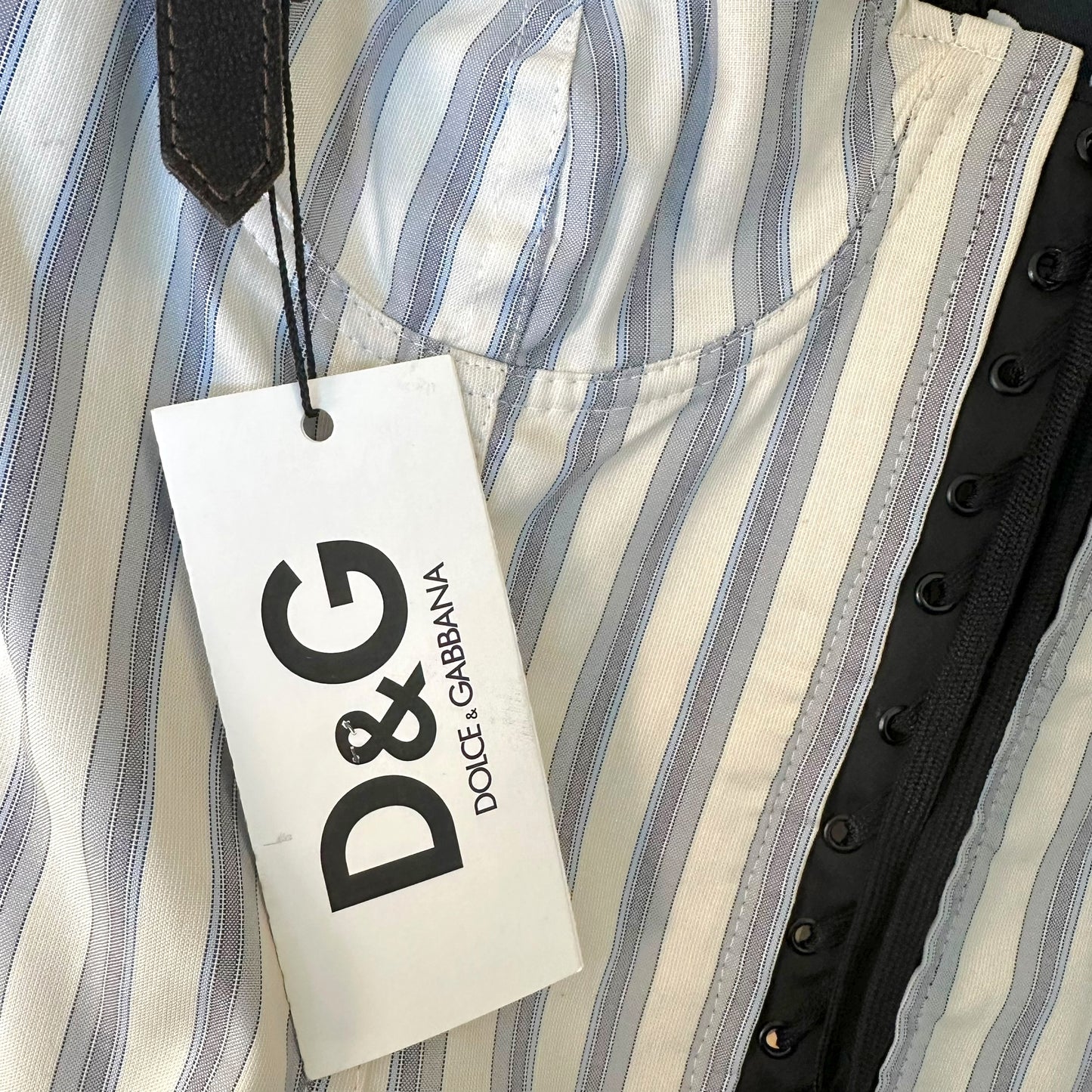 D&G Dolce & Gabbana Blue & White Striped Lace Up Corset NEW