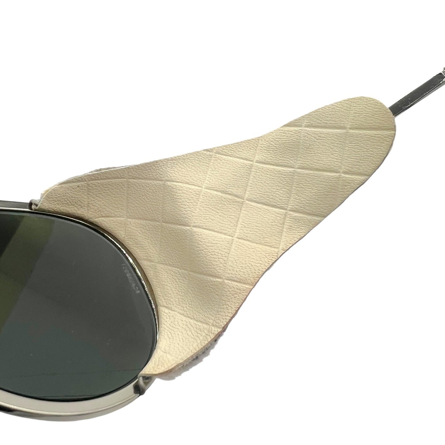 Chanel Silver & White Lambskin Detachable Side Aviator Sunglasses 50852A w/ Case RARE