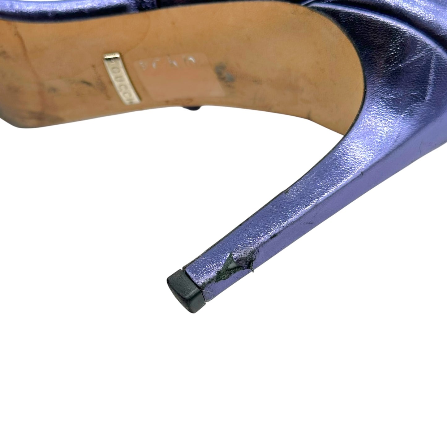 Gucci Purple Metallic Crystal GG Logo Sandal Heels