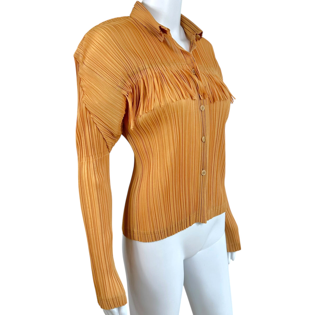 Issey Miyake Longsleeve Blouse Golden Pleated Fringe Trim