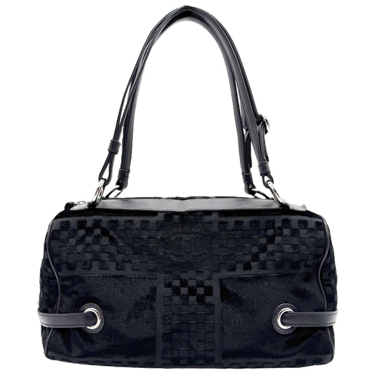 Chanel Black Lambskin & Velvet Checkered Logo Shoulder Bag 2005-06 - Outfit Repeater
