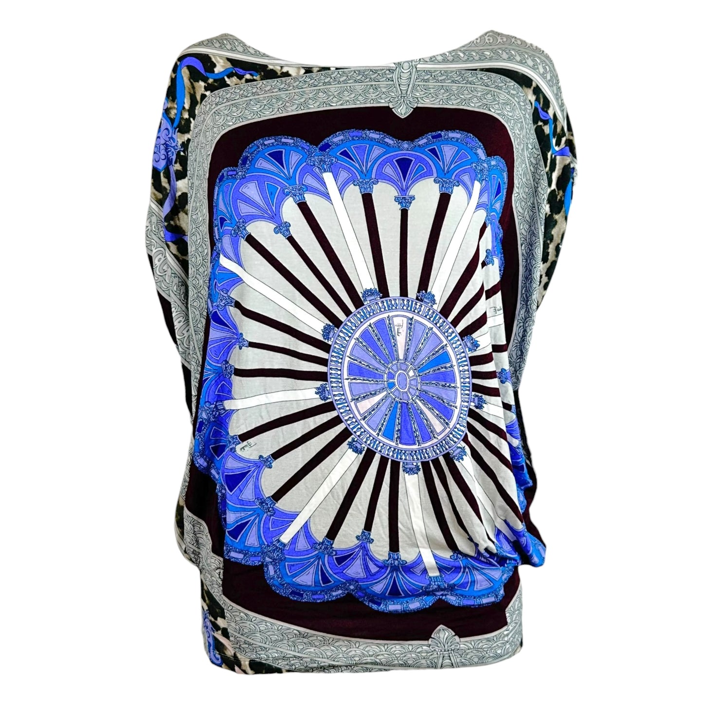 Emilio Pucci Off-Shoulder Dolman Top Blue Gray Multi Print