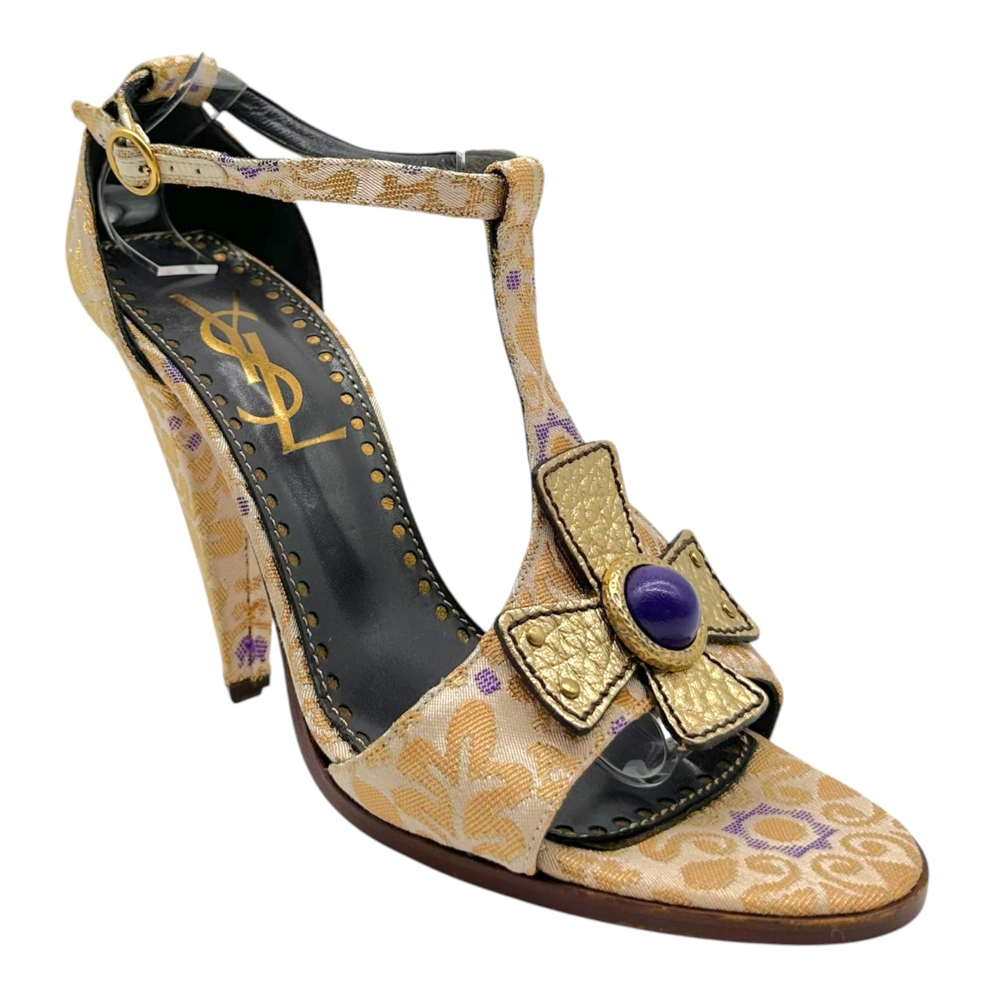 Yves Saint Laurent by Tom Ford Metallic Gold Damask & Purple Cross Heels