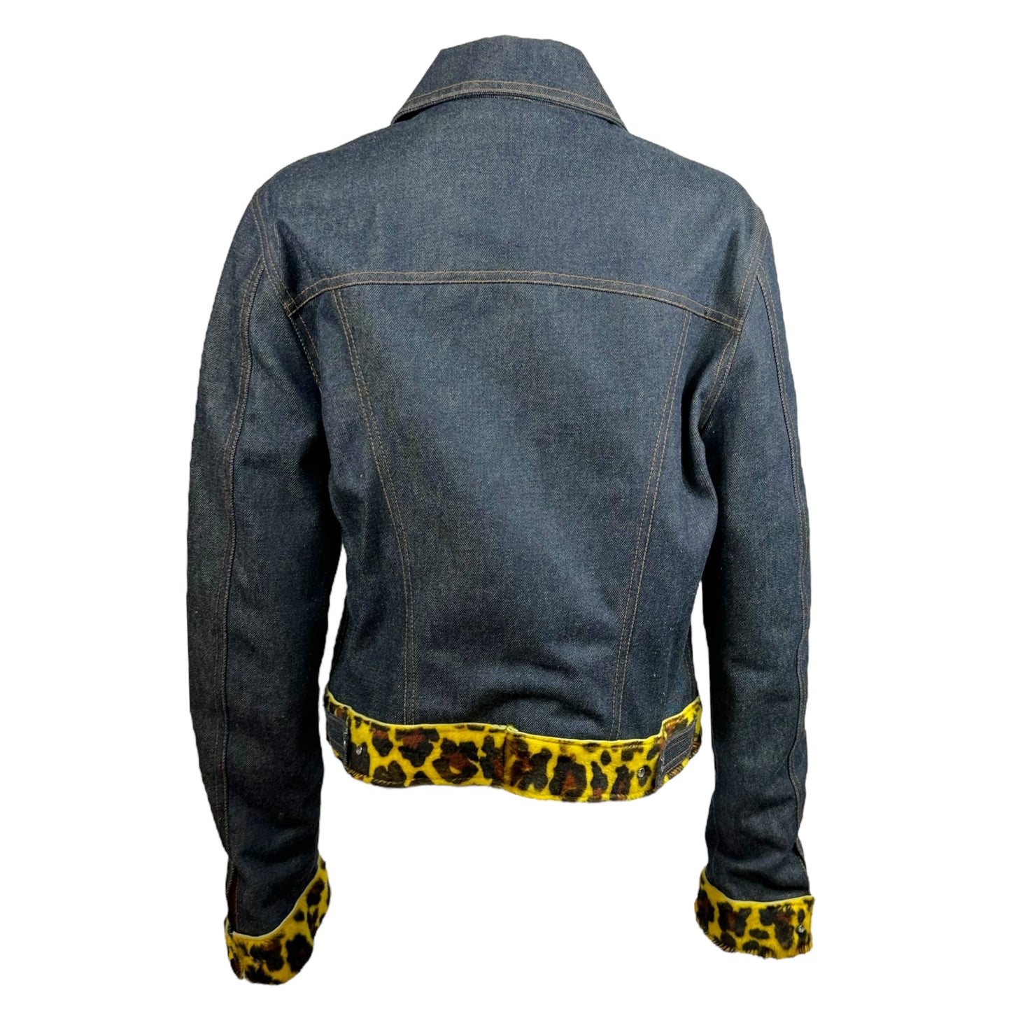 D&G Dolce & Gabbana Yellow Leopard Accent Denim Jacket - Outfit Repeater