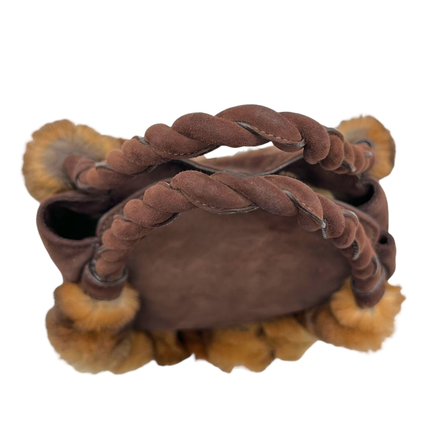 Salvatore Ferragamo Brown Suede & Rabbit Fur Trim Handbag