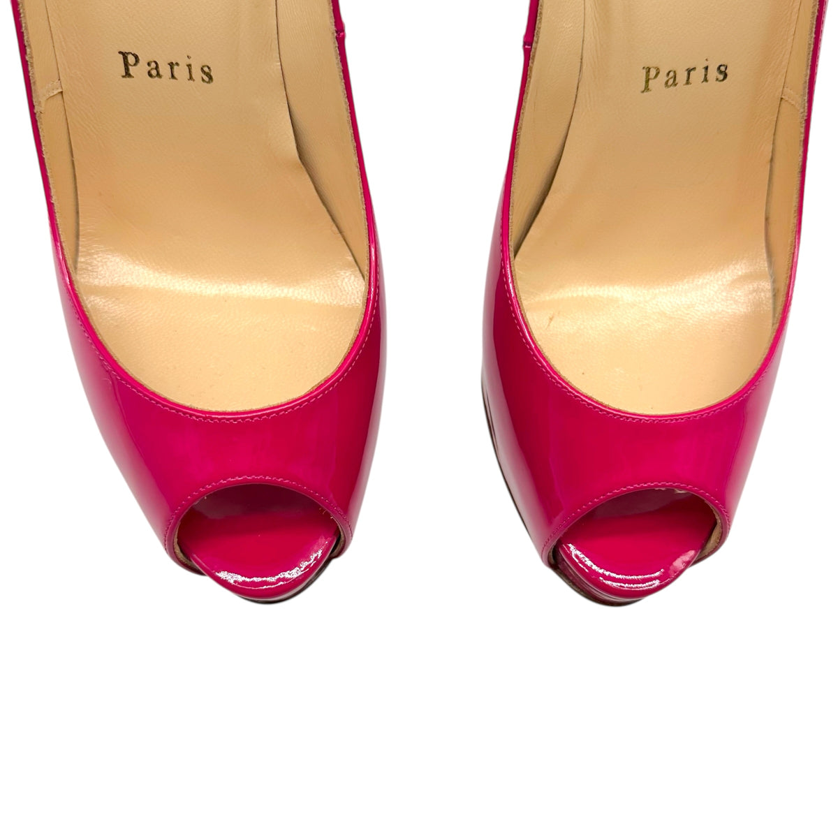 Christian Louboutin Hot Pink Patent Leather Peep-Toe Pumps