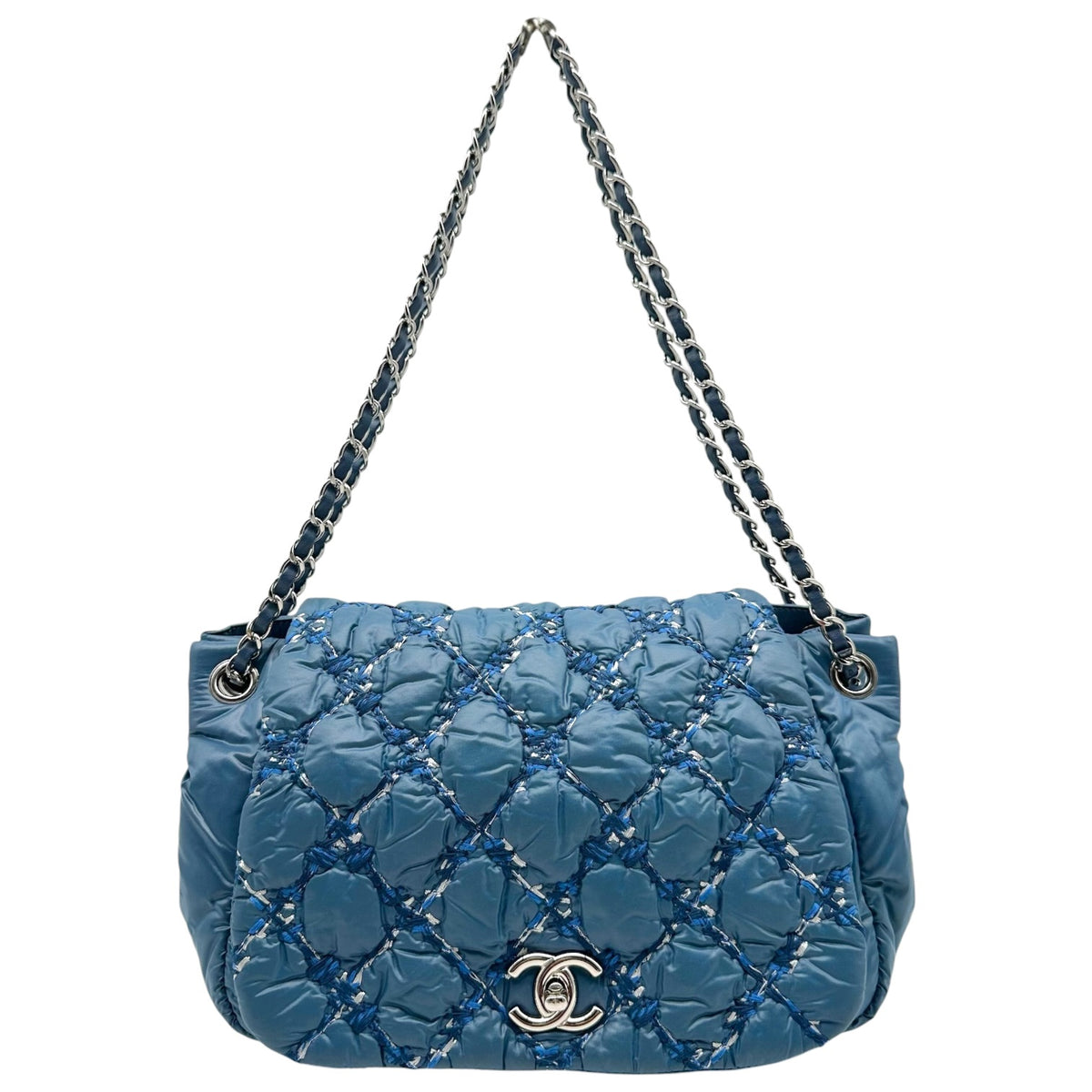 Chanel Blue Puffer Tweed Quilted Shoulder Bag