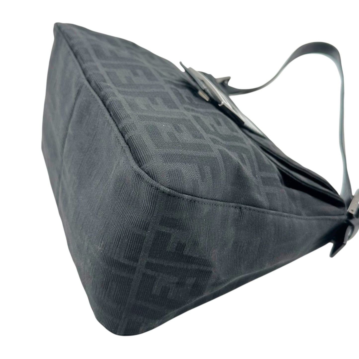 Fendi Black Zucca Monogram Foldover Square Baguette Bag