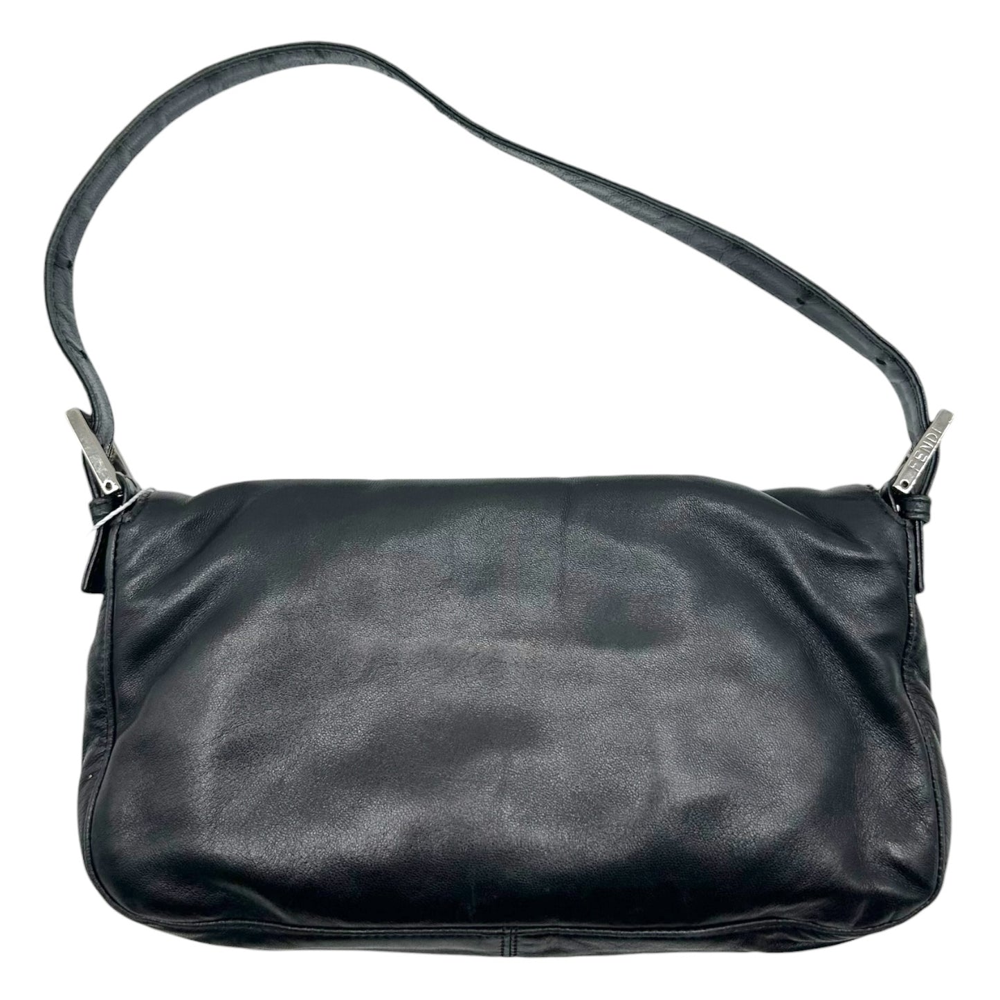 Fendi Black Lambskin Baguette Shoulder Bag with Green Buckle