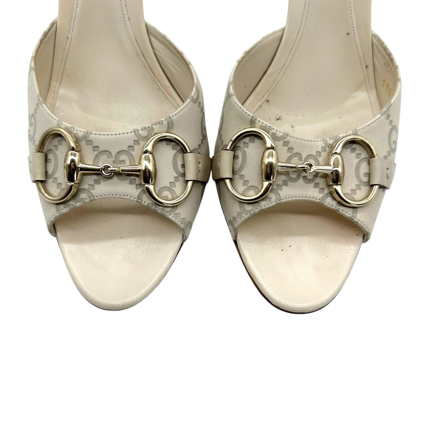 Gucci Ivory Leather Guccissima Horsebit Kitten Heels