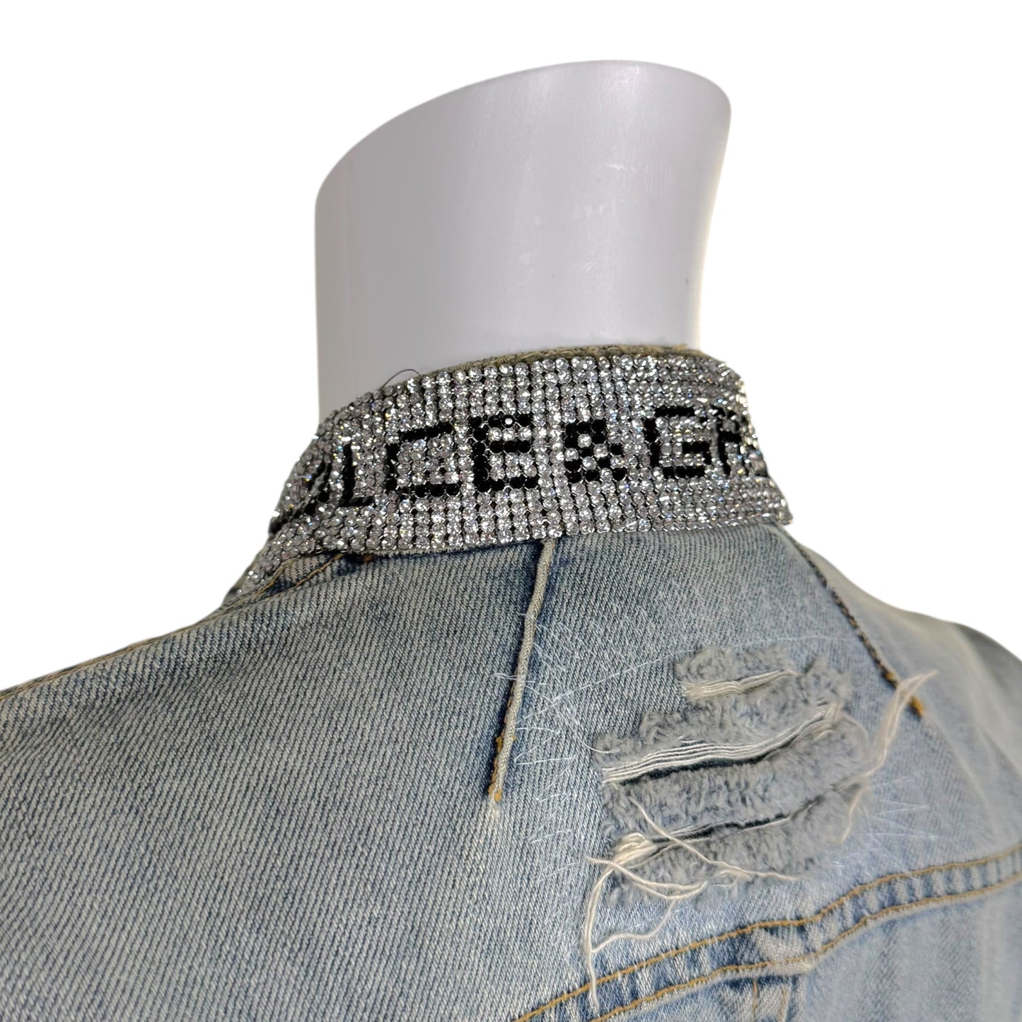 Dolce & Gabbana Denim Hook & Eye Rhinestone Logo Collar Denim Jacket - Outfit Repeater