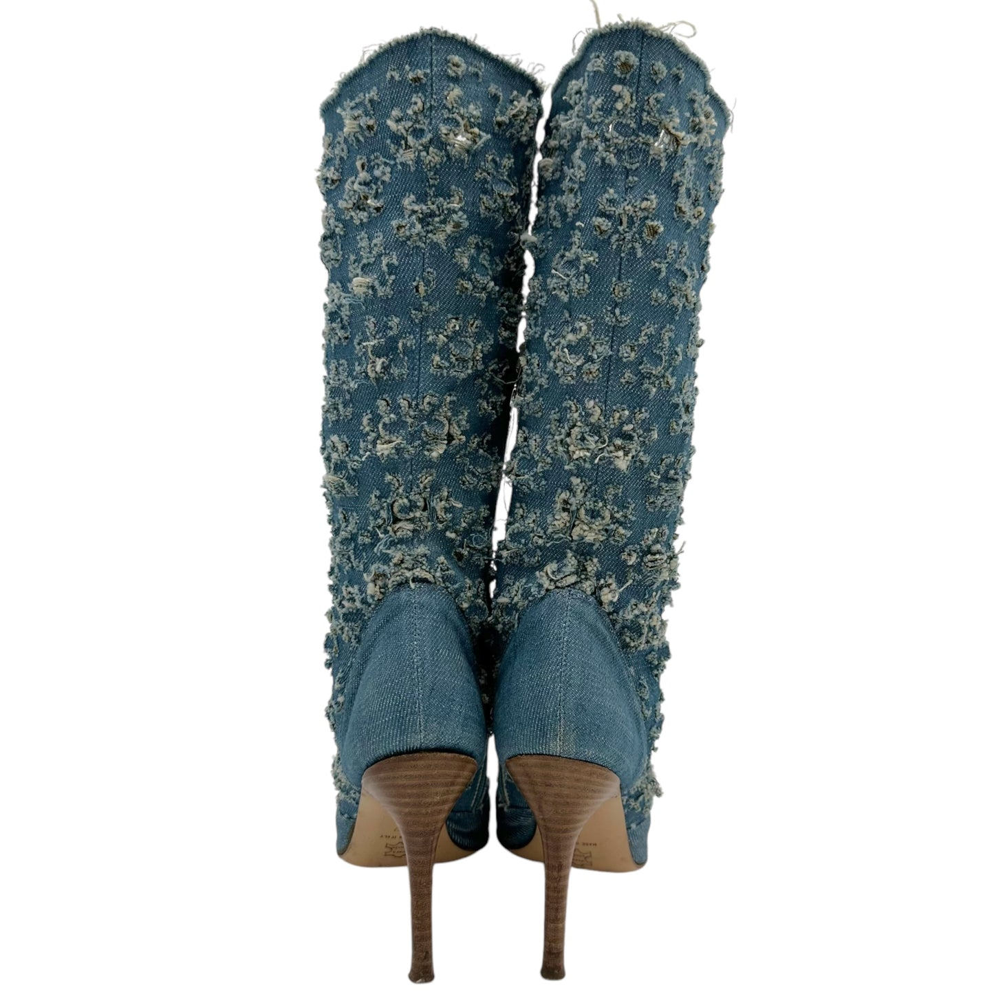 Versace Versus Distressed Denim Pointed Toe Boots - Outfit Repeater