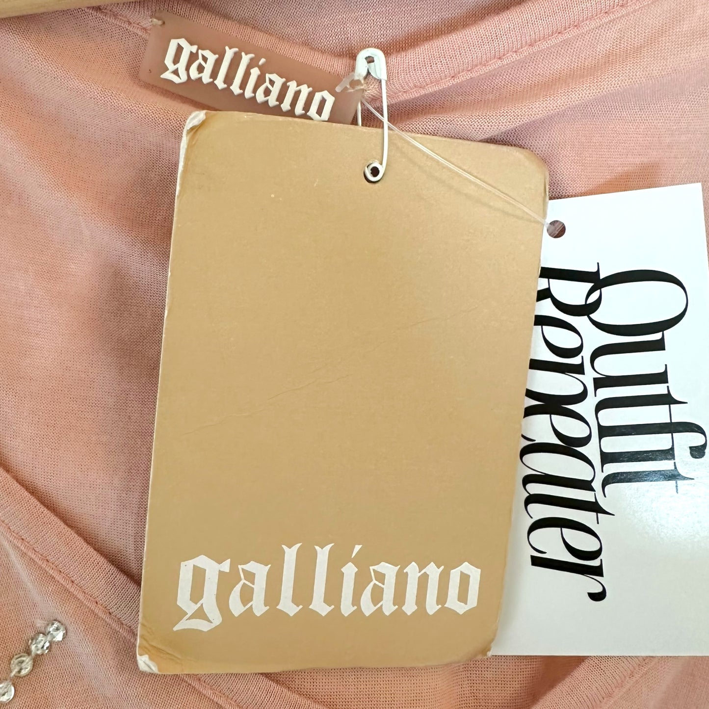 Galliano Pink Beaded Logo Open Shoulder Top - Outfit Repeater