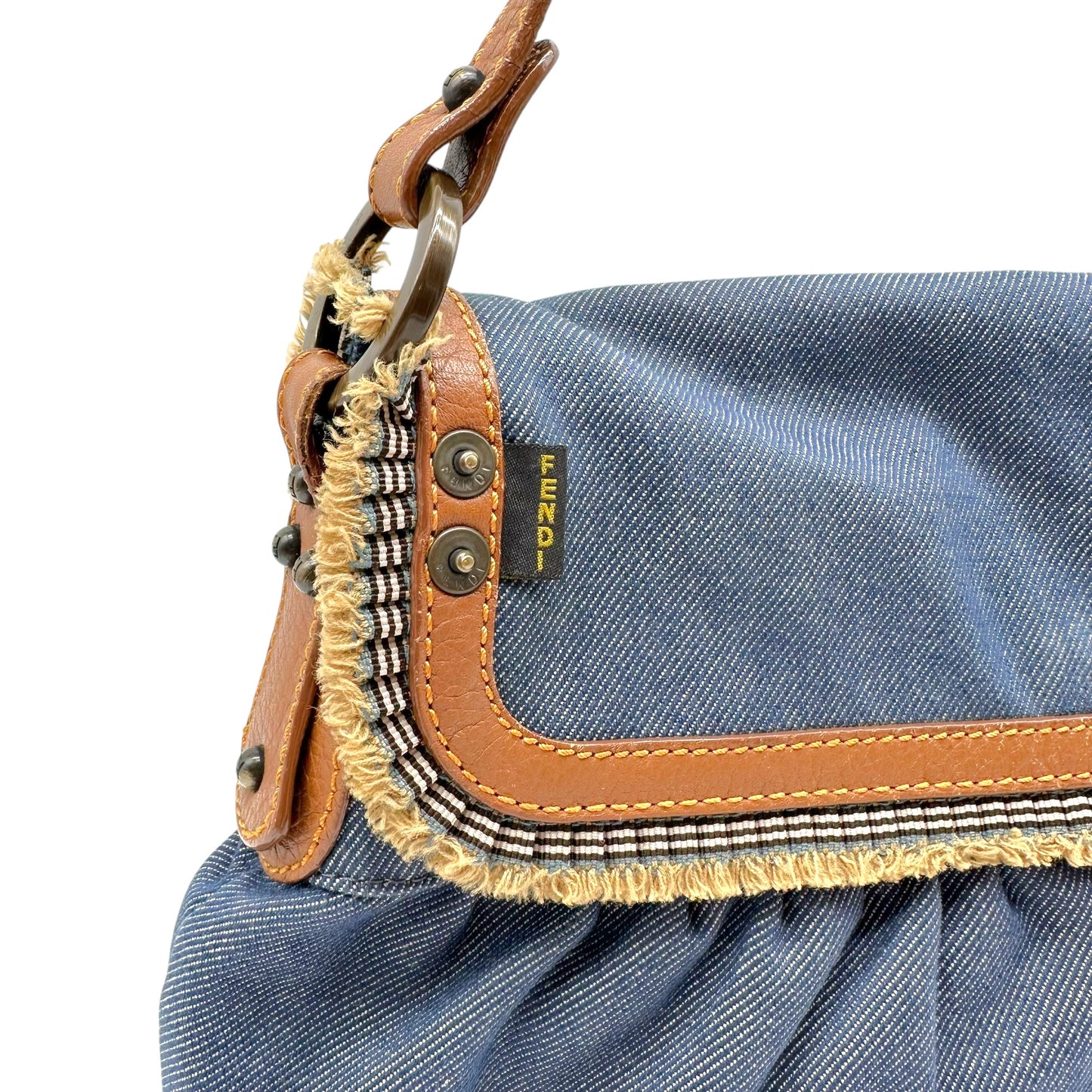 Fendi Chef Shoulder Bag Denim Tan Leather