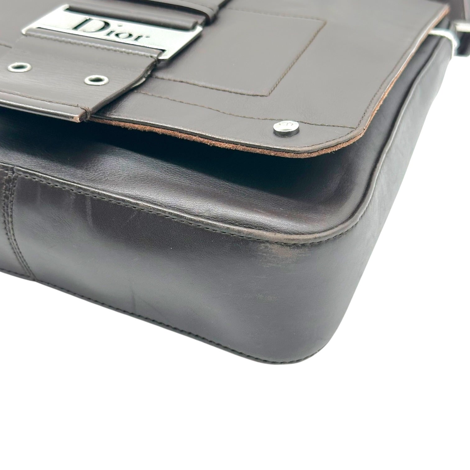 Christian Dior Brown Leather Silver Crossbody Bag