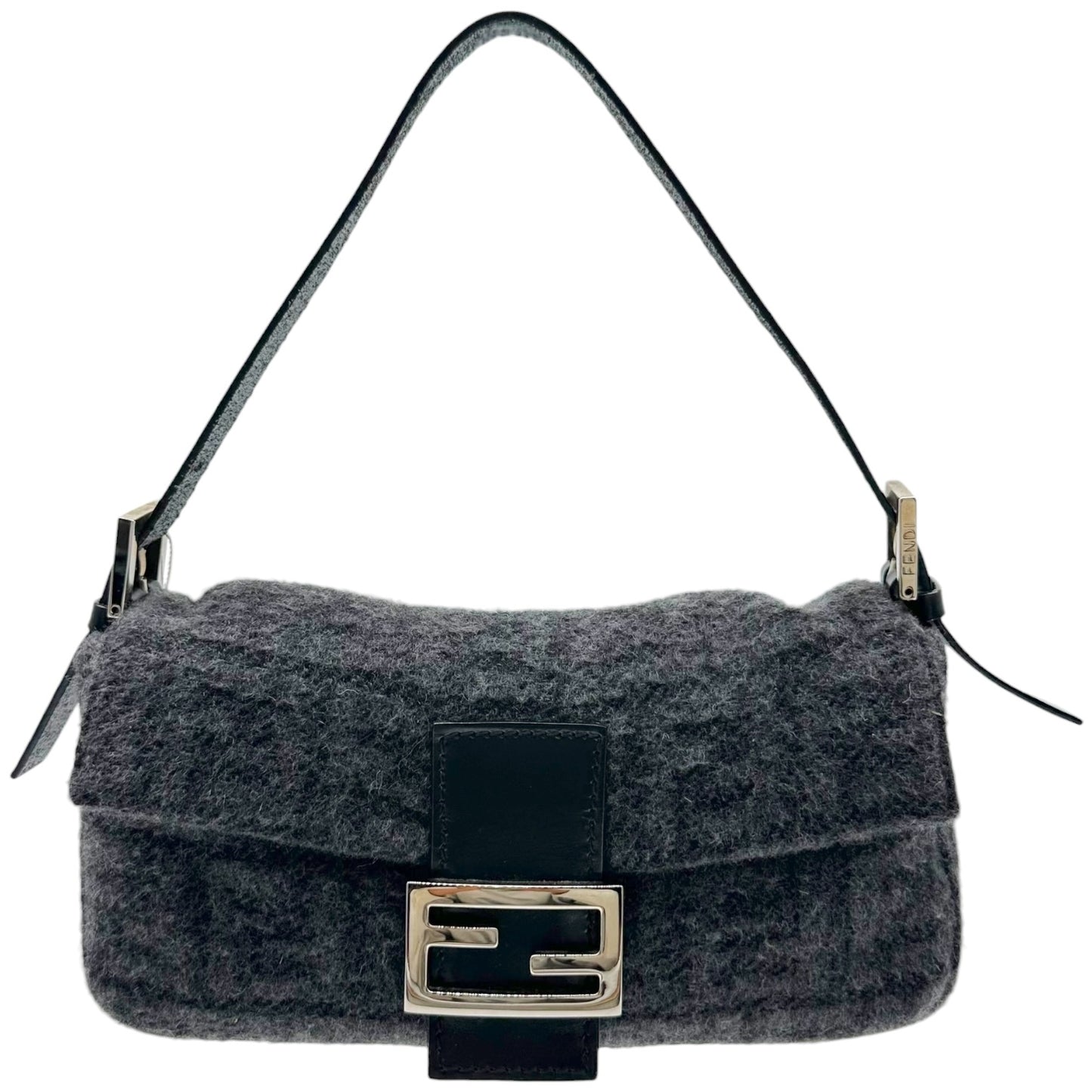 Fendi Baguette Bag Black Gray Zucca Cashmere Knit