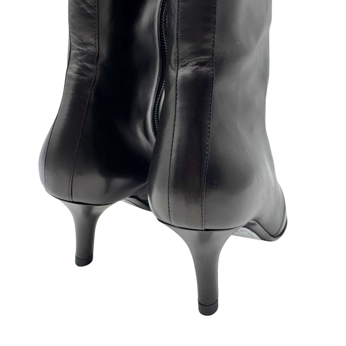 Louis Vuitton Black Leather LV Logo Bow Heeled Knee High Pointed Toe Boots