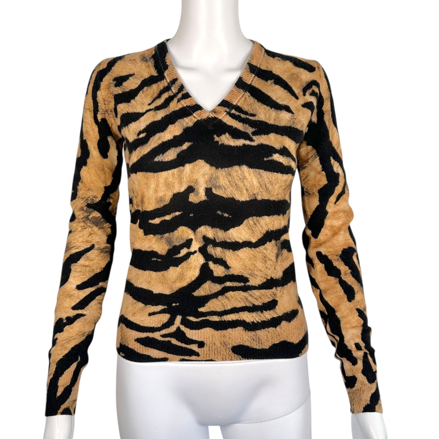 Dolce & Gabbana Tiger Print Cropped V-Neck Cashmere Sweater