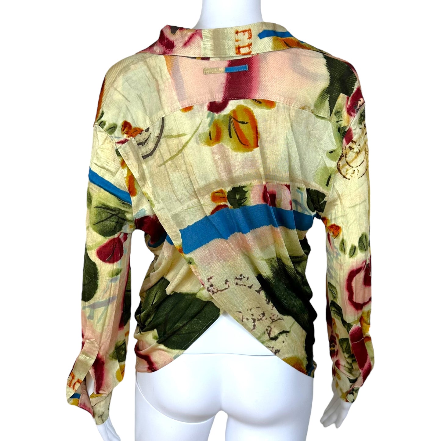 Jean Paul Gaultier Floral Watercolor Print Blouse Split Hem
