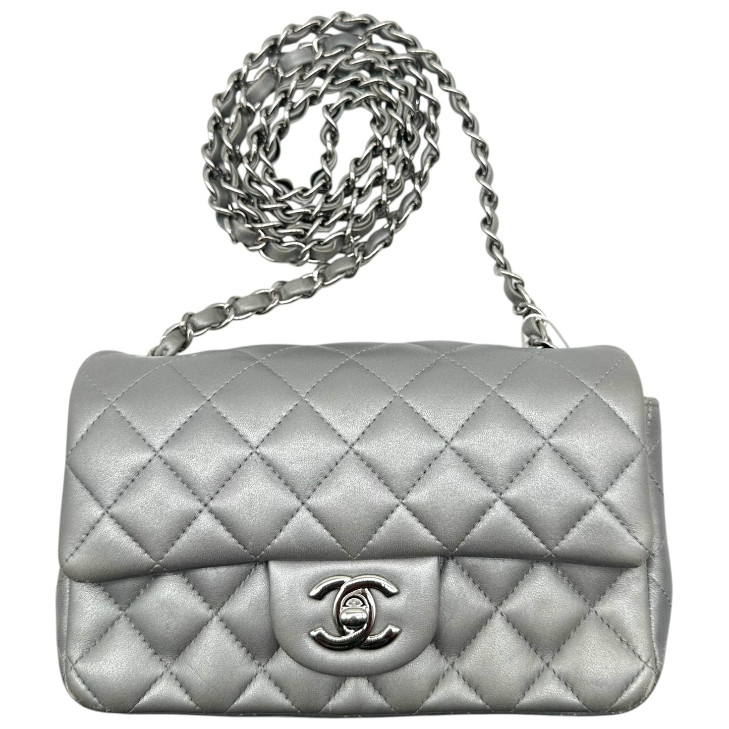 Chanel Metallic Silver Matelasse Small Classic Flap Bag