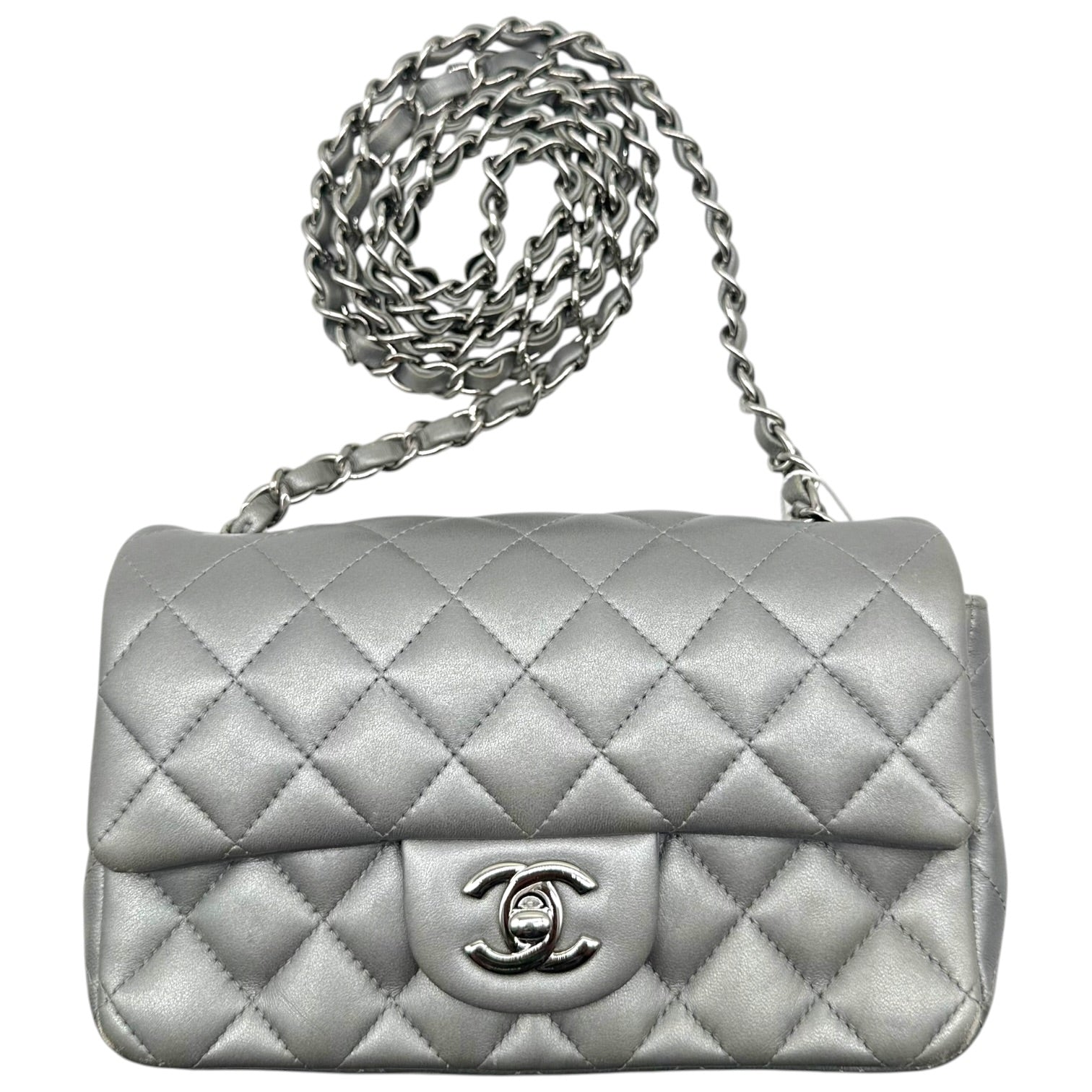Chanel Metallic Silver Matelasse Small Classic Flap Bag