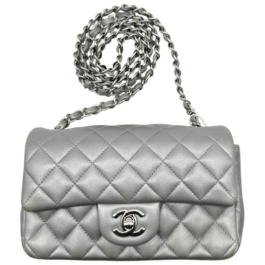 Chanel Metallic Silver Matelasse Small Classic Flap Bag
