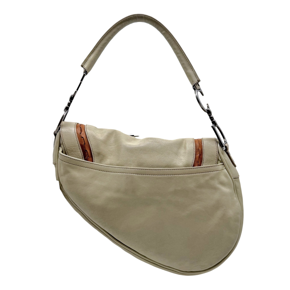 Christian Dior Gaucho Saddle Shoulder Bag Ivory Brown