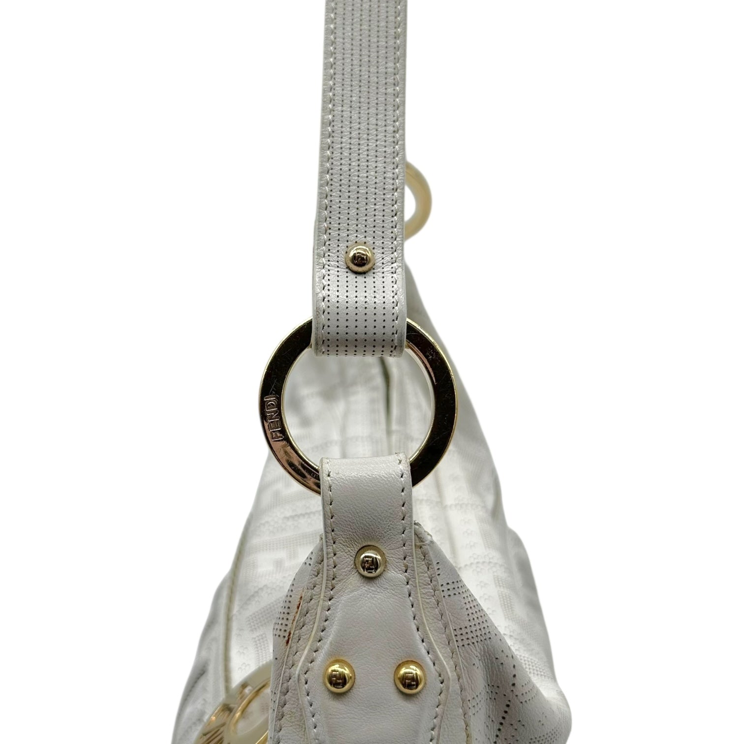 Fendi White Perforated Leather  Zucca Monogram Medium Chef Bag - Outfit Repeater