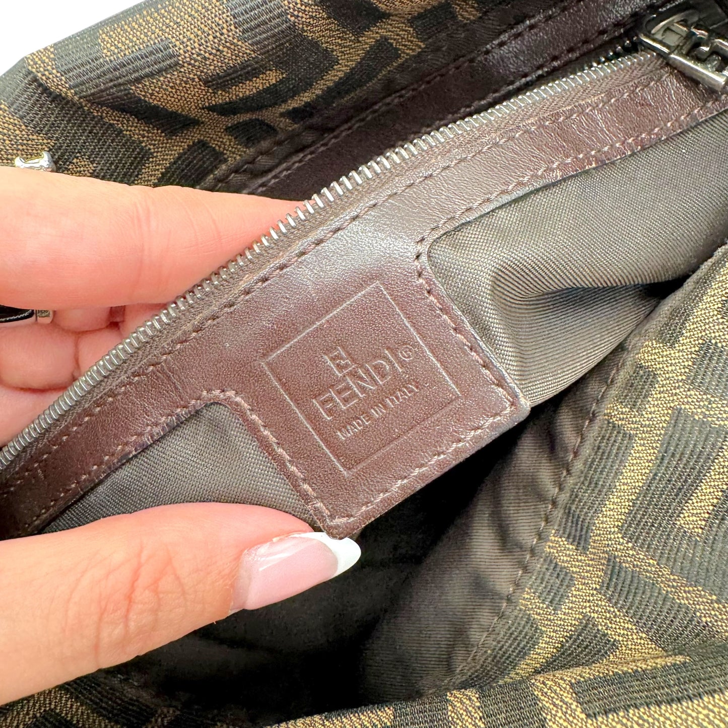 Fendi Brown Zucca Monogram Fold-Over Square Baguette Bag