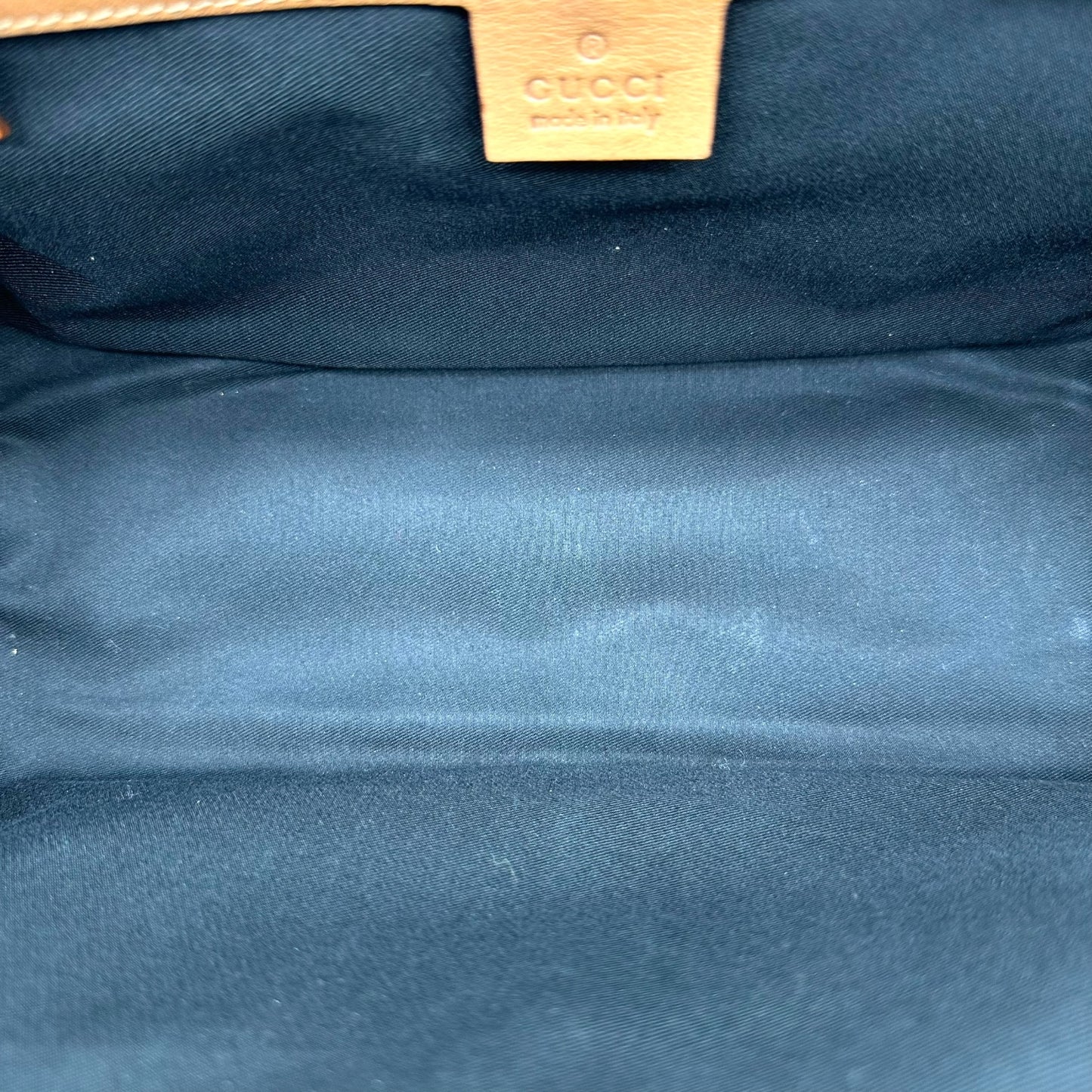 Gucci Tan Leather & Black Canvas Studded Bamboo Bullet Bag