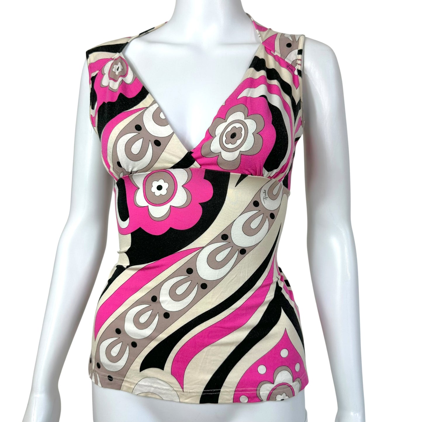 Emilio Pucci Pink & Black Floral Print Tank Top